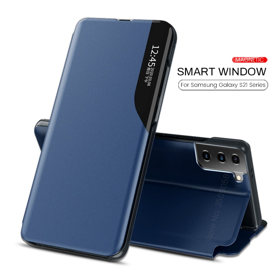 Couro do plutônio smart view flip capas caso para samsung galaxy s21 ultra s 21 plus 5g magnético suporte livro coque s21ultra s21plus s21 +