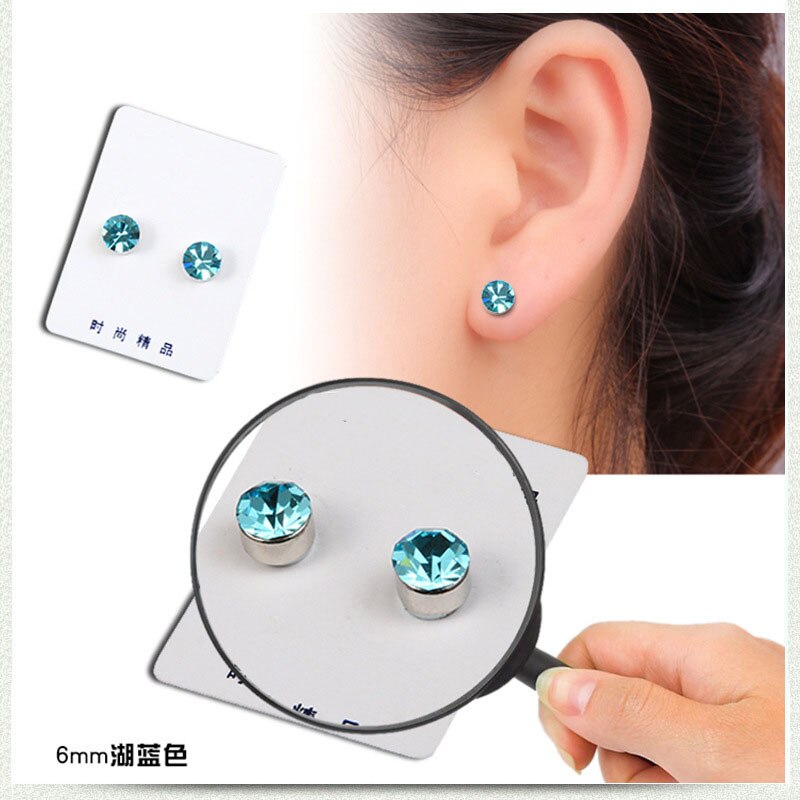 Moda kryształbyć winnym kolczyki robić uszu dla kobiet mężczyzn kryształ górski ze stali nierdzewnej bez przekłuwania uszu kolczyki magnetyczne nie przebite kolczyki robić uszu: 6mm jezioro niebieski