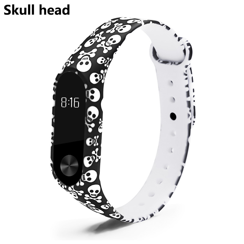 BOORUI Miband 2 Accessories mi band 2 strap colored Special Silicone Strap belt for Xiaomi Mi Band 2 Smart Bracelets Smartband: Skull