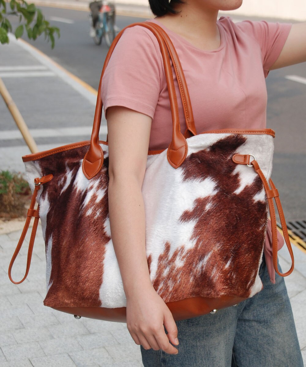 Bolso de ante de cuero de vaca bolso de mano de gamuza con estampado de vaca Bolso grande de mujer