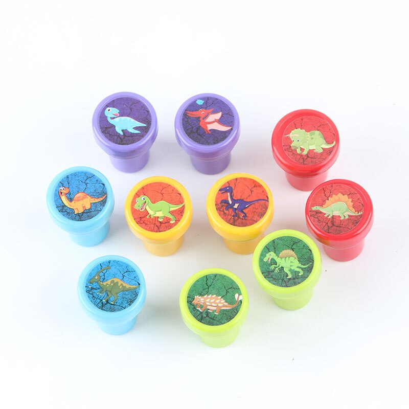 Sellos de juguete para niños, sellos de dibujos animados, animales, frutas, sellos para álbum de recortes, 10 unids/set por juego: Dinosaur