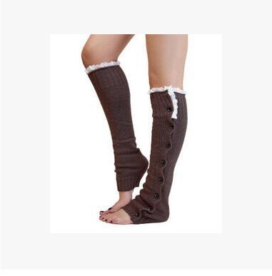 Calentadores de encaje con botones para mujer, botas de punto, calcetines, puños hasta la rodilla, polaina alta, novedad, , Invierno: coffee