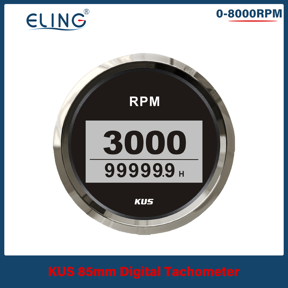 Kus 0-8000Rpm 85Mm Toerenteller Lcd Digitale Display Voor Auto Vrachtwagen Boot Tacho Gauge Met Urenteller waterdichte 12V 24V Marine