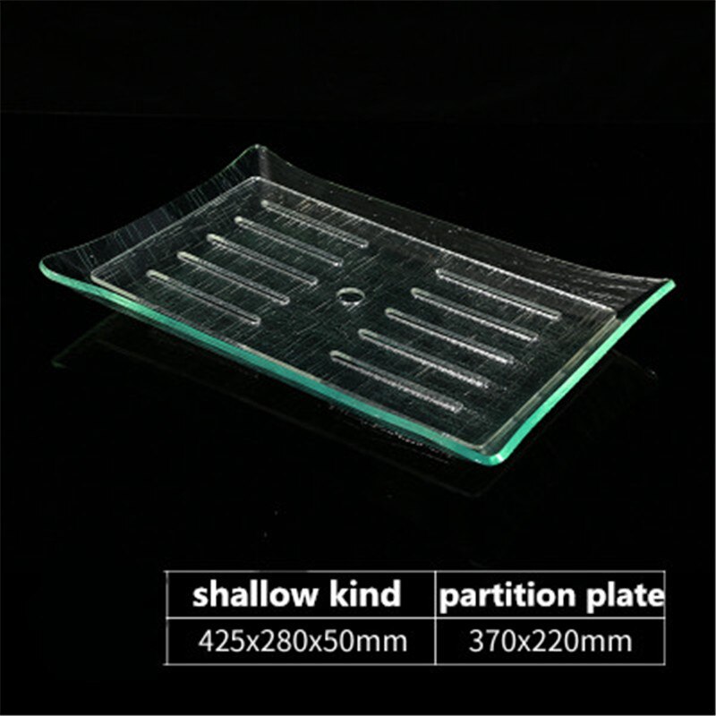 Plato acrílico rectangular transparente sashimi, bandeja de hielo crudo para pescado, plato japonés coreano para sushi, mariscos, buffet, plato para servir mantequilla: 42.5x28x5cm