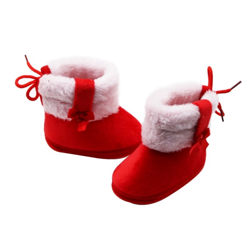 LXA-Winter Baby Boy Girl Cotton Snow Boots With Bow Tie Mid-tube Boots Infant Anti-slip Toddler Shoes