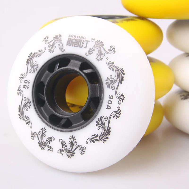 8 Pcs Terwijl/Geel Inline Rolschaats Wiel 90A Freestyle Scroll Duurzaam Wielen 72 76 80 Mm Roller Skate wielen Voor Roller Skate