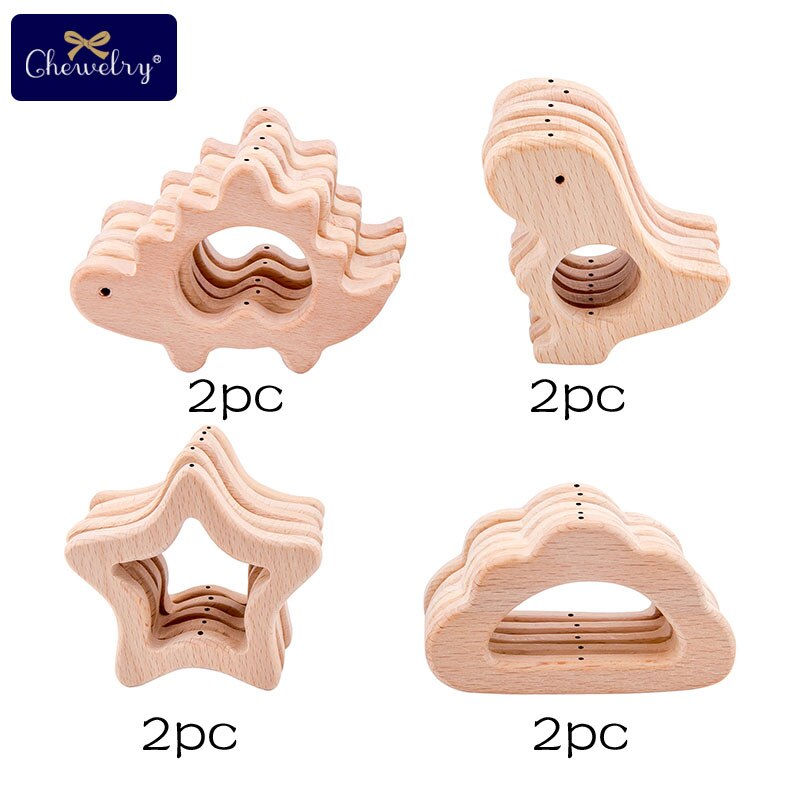 8pz Del bambino Di Legno Animale Massaggiagengive con Fori di Faggio Roditore Ciuccio Catena Pendente Della Collana BPA libero Dentizione Giocattoli FAI DA TE per I neonati: A
