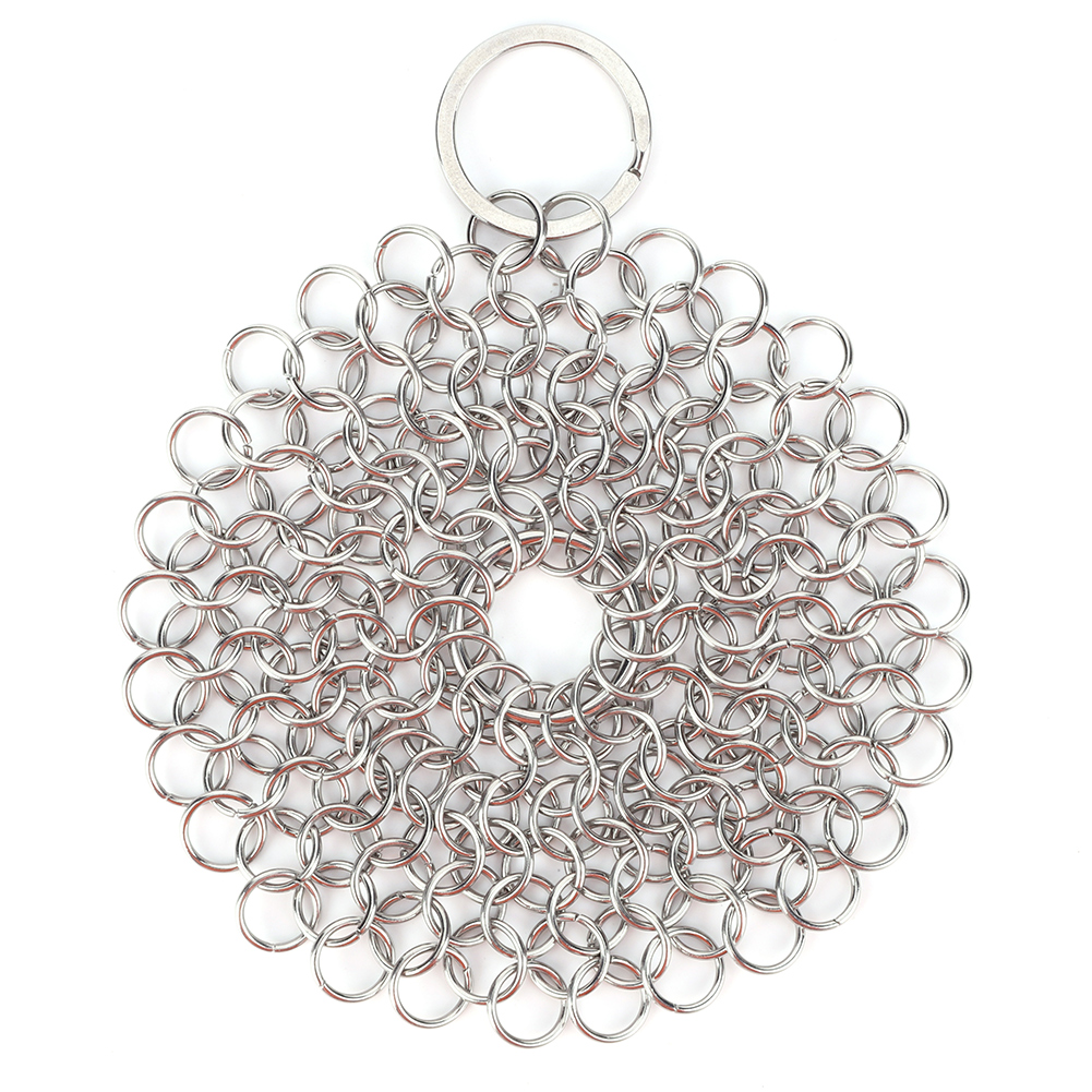 Stainless Steel Cast Iron Cleaner 8 7 6 5 4inch Chainmail Scrubber With Hanging Ring Skillet Grill Scraper Kitchen Accessories: M / WHITE