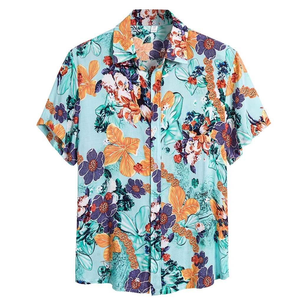 Printing Mens Hawaiian Shirt Lapel Short Sleeve Camisa Breathable Blouse Summer Vacation Men Casual Shirts 4#: M