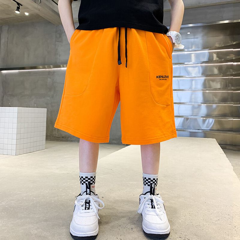 Pantalones cortos de algodón para niños y adolescentes, ropa deportiva a la , color gris/naranja, hasta la rodilla, de 8 a 12 años, novedad de verano