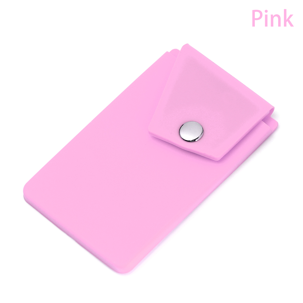 1PC Unisex Adhesive Silicone Phone Card Holder Wallet with Snap Pocket Phone Back Stick-on Credit Card Holder for Smart Phone: Pink