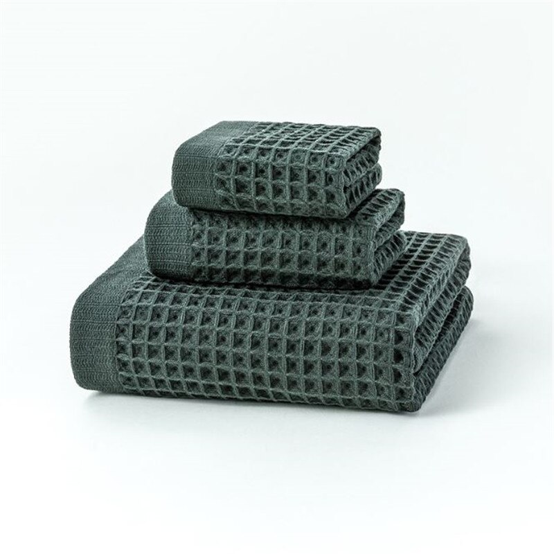 Set van 3 wafelhanddoeken: gezichtshanddoek, handdoek, badhanddoek, driedelige set katoenen handdoek, handdoekhoes: C4