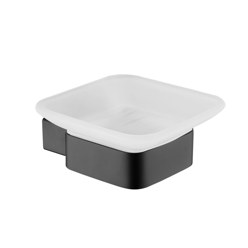 Home Hotel Square Bathroom Lavatory Soap Dish Glass Dish Frosted Square Glass Soap Dish With Black Holder: 1 pcs