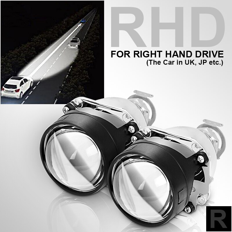 Lente de proyector bi-xenón para coche, luz LED de Ojos de demonio de 2,5 pulgadas, ajuste H4 H7, enchufe, 2 piezas: RHD No Shrould