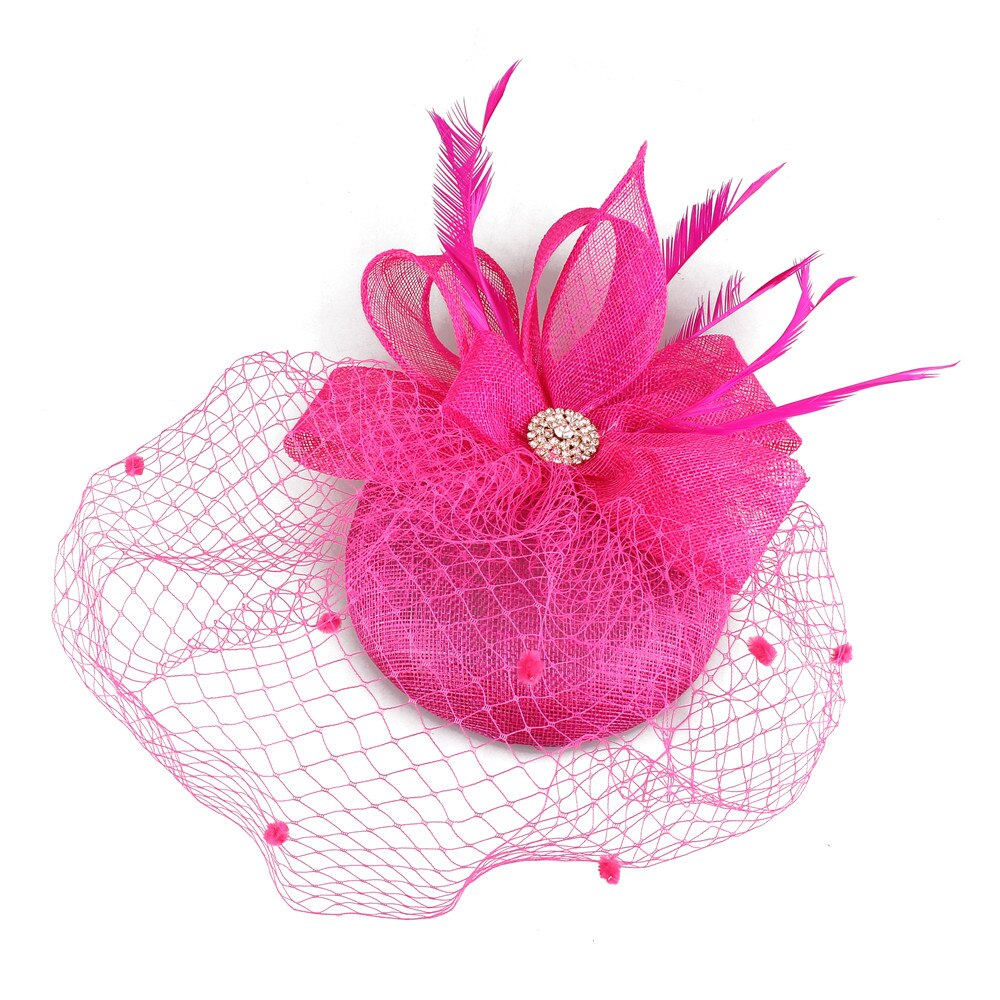 Sinamay Chic cheveux maille accessoires de mariage Fascinator mariée voiles chapeau bandeau femmes dames Occasion casque Net points: hot pink