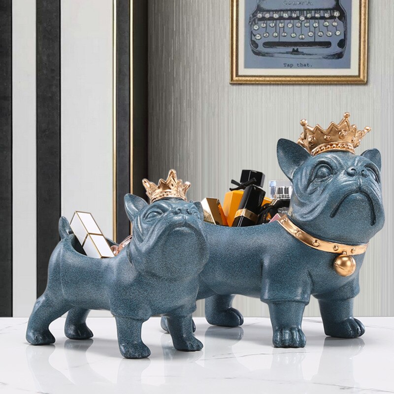 Cool krona bulldog nyckelförvaringsdekorationer hem vardagsrum tv skåp skoskåp bulldog modern dekoration: Blå / L