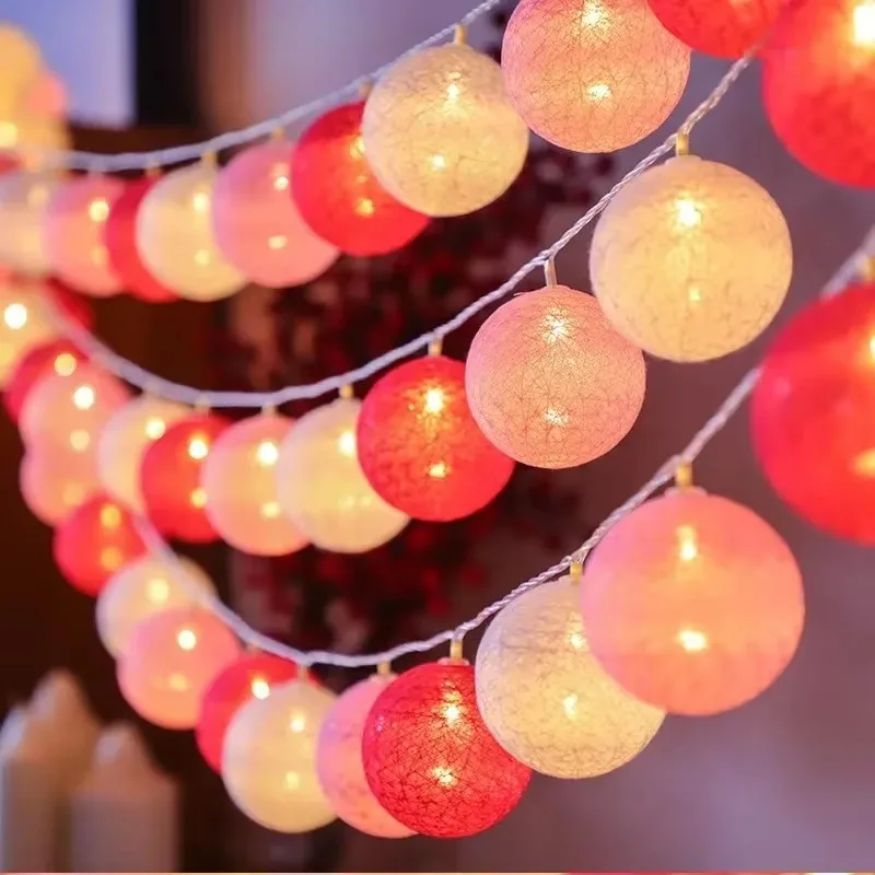 LED-Baumwollkugeln, Lichterkette, Laterne, batteriebetrieben oder USB-betrieben, für Hochzeit, Zuhause, Party, Ornament, Beleuchtung, Stacheln, Weihnachtsdekoration