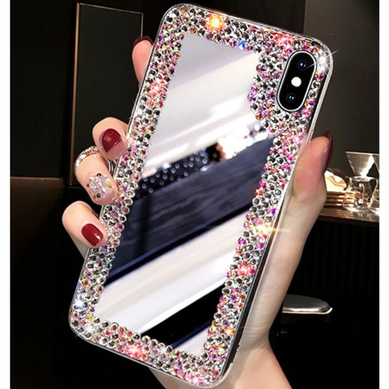 Dla Huawei Nova 7i 6se 3 3i 5 6 7 Pro P30 Mate 20Pro Honor 10 9 Lite P Smart 2019 szkło hartowane lustro Rhinestone Case