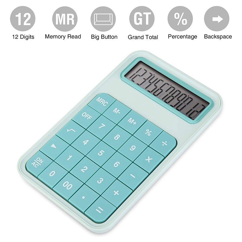 Large Button Calculator 12 Digit LCD Office Calculator with Large Display for School Office Home Counter - Turquoise