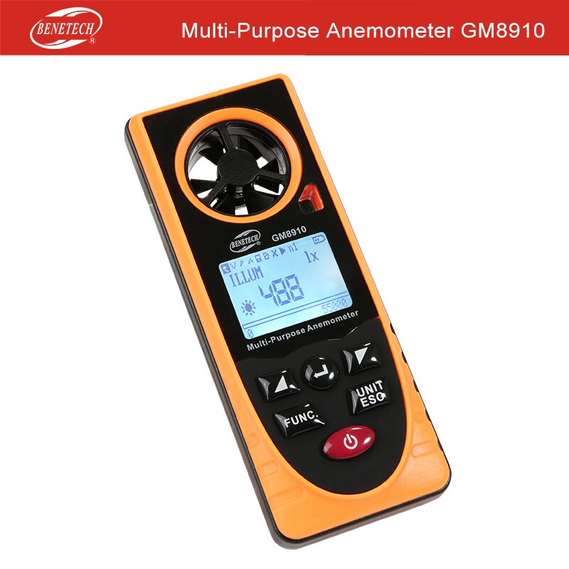 GM816 Digital Mini Anemometer Wind Speed Gauge Meter LCD Handheld Airflow Windmeter Thermometer: GM8910