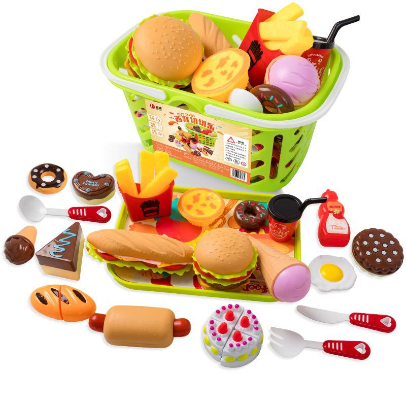 Crianças fingir jogar brinquedos de cozinha conjunto menina brinquedo educativo comida ocidental hambúrguer bolo cortar feliz simulação cozinha bolo: Default Title