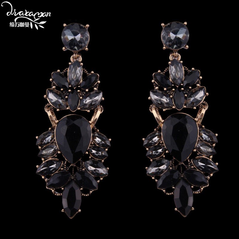Dvacaman Brand Rhinestone Crystal Earrings Women Handmade Flower Wedding Earrings Nigerian Party Jewelry O72: black
