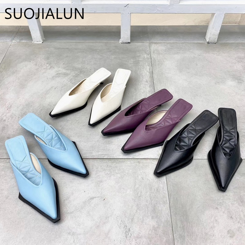 Suojialun lente dames muiltjes dunne lage hak dames pantoffels slip op puntige neus ondiepe sandaal casual slides