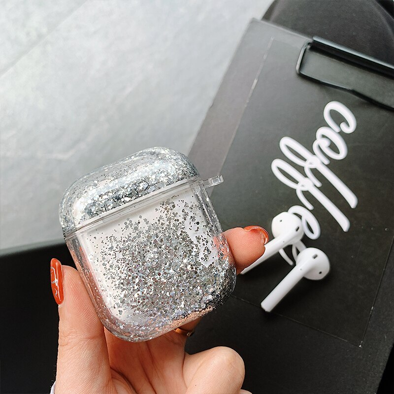 For AirPods Pro Colorful Glitter Dynamic Liquid Quicksand Crystal Clear Case for AirPods 1 2 Transparent Earphone Cover: silver