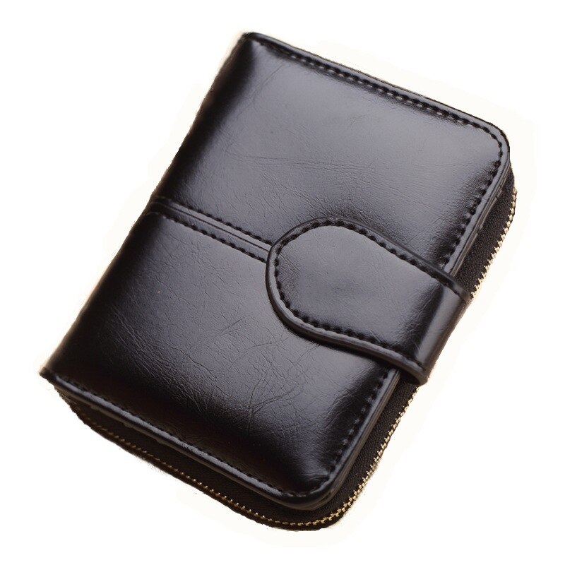 , cartera corta, Cartera de PU para mujer, monedero con cremallera y botón, pequeña cartera roja, monedero: Black