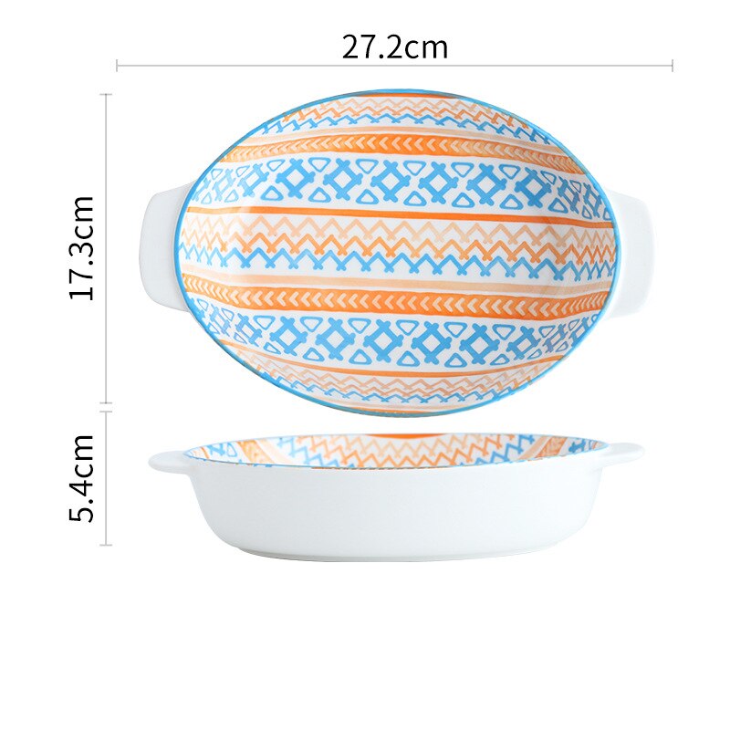 11 Inch Artistic Round Baking Bowl Binaural Cheese Risotto Plate Cutlery Baking Tray Plates for Food Christmas Plate: H