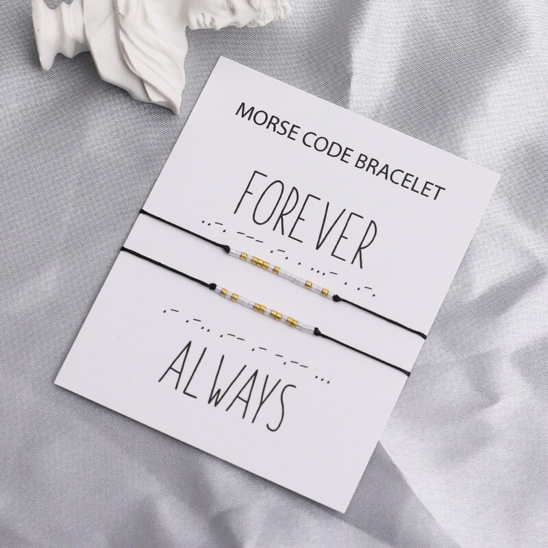 Forever Always Morse Code Couple Bracelet I Love You Morse Code Jewelry Morse Code Black Rope Matching Bracelet Couples Set