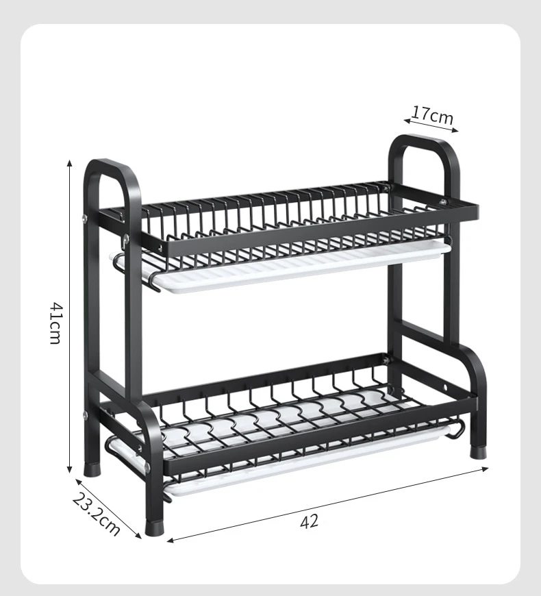 Stainless Steel 2-Tier Dish Drying Rack Large Rust-Proof Compact Kitchen Drainboard With Utensil Holder