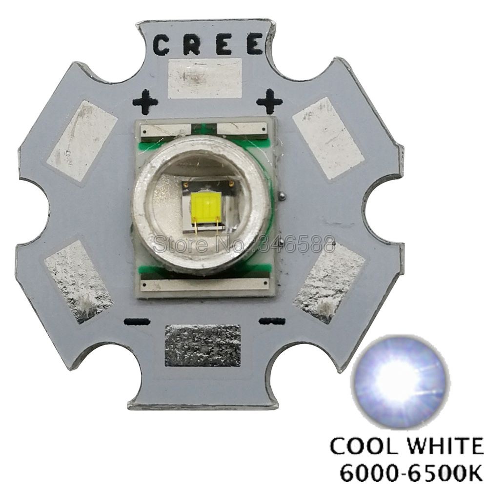 10x cree xlamp xre xr -e 3w high power led lysemitter perle  on 16mm / 20mm pcb heatsink hvit varm hvit rød grønn blå gul: Kul hvit / 16mm stk