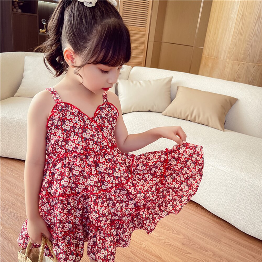 vetement bebe fille bebe fille robe bebe fille robe mariage Costumes de princesse en mousseline de soie pour filles, robe à fleurs rouges, vêtements Vintage, , 2, 3, 4, 5, 6 ans, été 2022