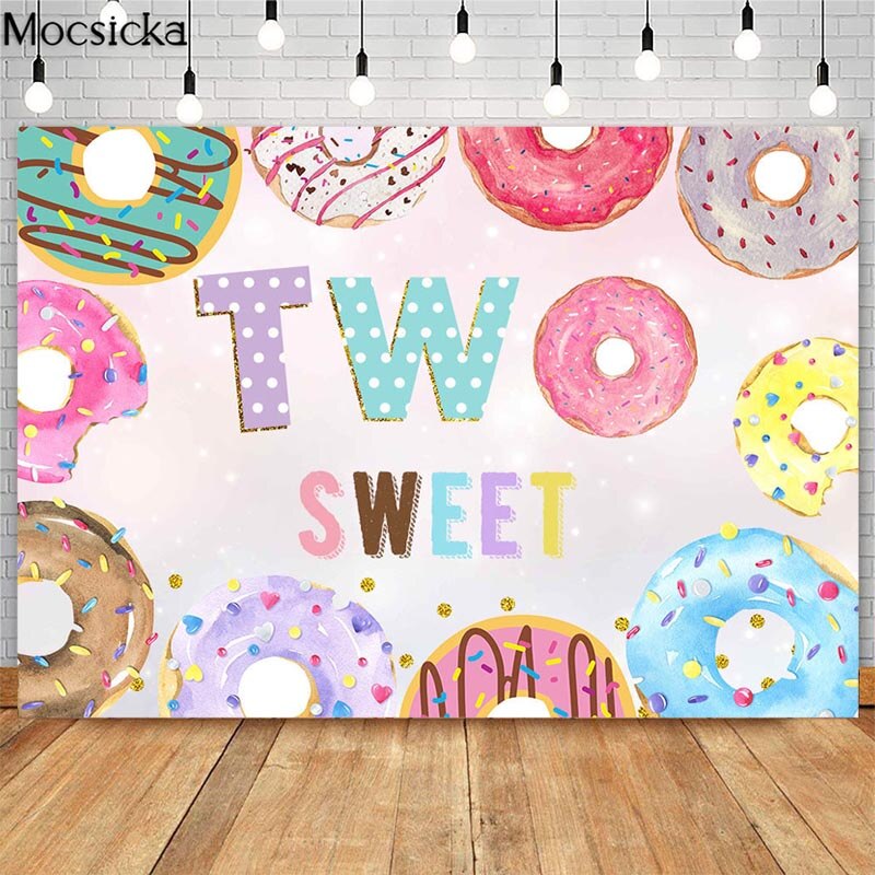 Arrière-plan pour filles, deux beignets doux, bannière de décor de Table à gâteau, arrière-plan de photographie de fête d'anniversaire: Polyester 250x180cm / Style 2