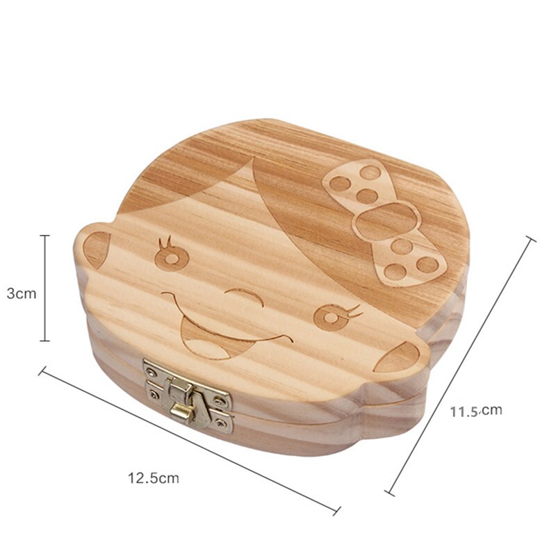 Caja de madera para guardar dientes de leche de bebé, organizador de Lanugo, Umbilical, para recuerdos, inglés, español, francés, ruso, portugués