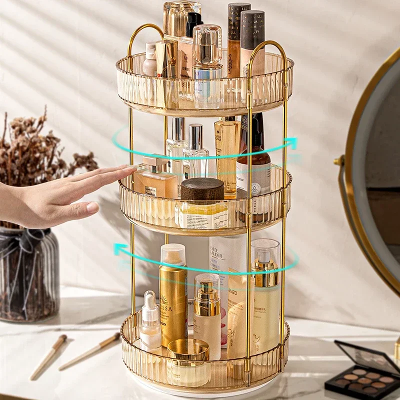 Rotating Makeup Organizer for Vanity 3 Tier Skincare Organizers Large Storage Bathroom Countertop Clear Cosmetic Holder Dresser