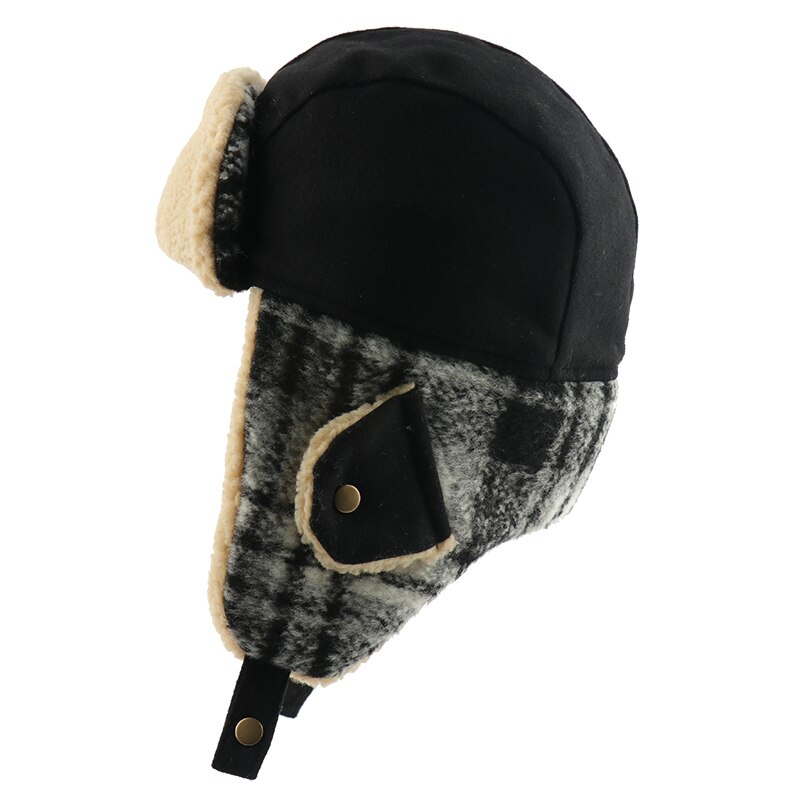 Camoland plaid bomber hat til mænd kvinder øreklap russisk ushanka kasket med beskyttelsesbriller termisk imiteret berber fleece trapper pilot hat
