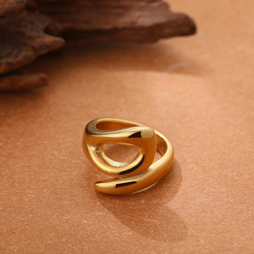 Onregelmatige geometrische gladde metalen open ringen voor dames heren Verklaring dikke koepelvingerring verstelbare roestvrijstalen sieraden: YELLOW