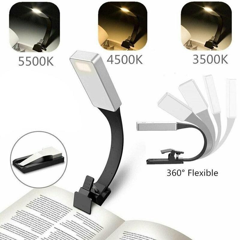 Leseklemme lys på bok svart usb oppladbar fleksibel ledet øyebeskyttelse lesenattlys mini bærbar studentlampe
