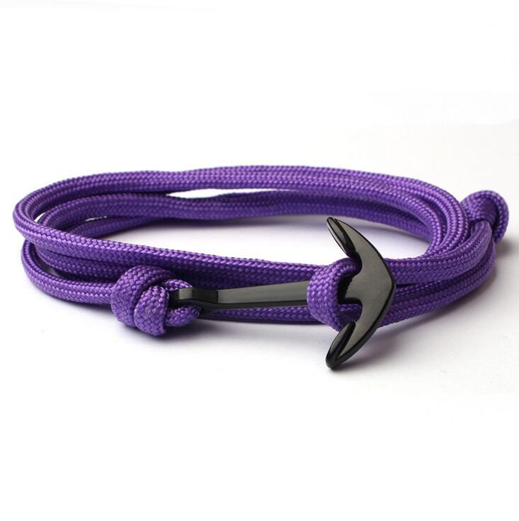 Kotwica bransoletki mężczyźni Double strand Nautical Survival Rope bransoletka Paracord kobiety czarna klamra sportowa ze stali nierdzewnej: Purple rope