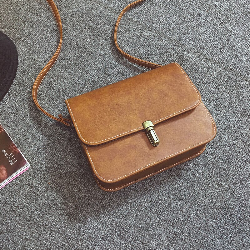 Trend Women Bags Retro Solid Color Korean Shoulder Bag PU Messenger Bag All-match Shaped Small Square Bag: Brown