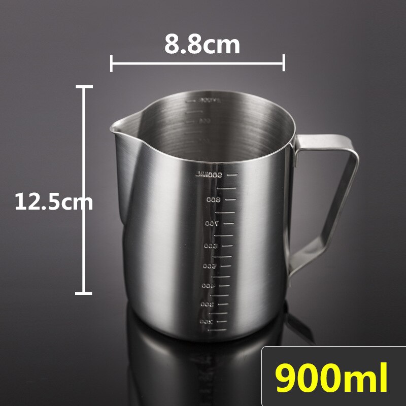 Rvs Opschuimen Werper Pull Bloem Cup Melk Opschuimen Jug Espresso Koffie Pitcher Barista Craft Koffie Latte Melk Mokken: 900ml  Scale mark