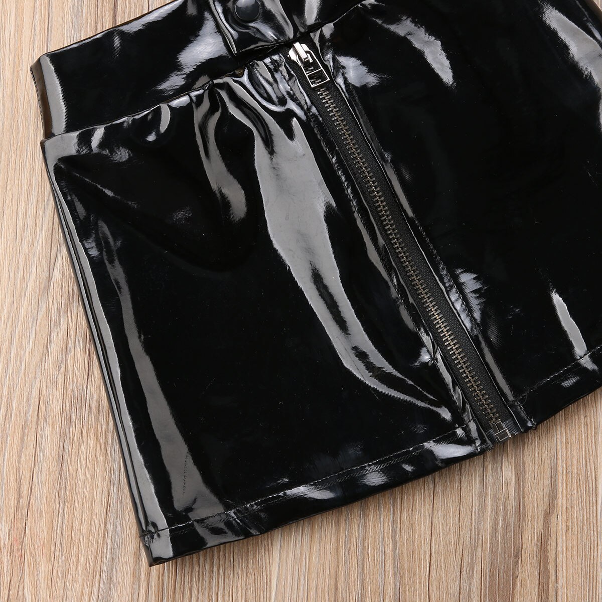 Pudcoco Peuter Baby Meisjes Cool Rits Rok Pailletten PU Lederen Mini Rok Outfits Zomer Bling Kleding