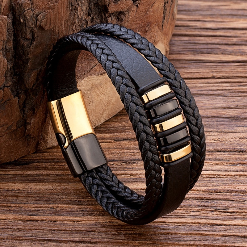 TANGYIN 19/21/23CM Genuine Leather Bracelet Black & Brown Color with Stainless Steel Buckle Easy Hook Bangle For Cool Boys