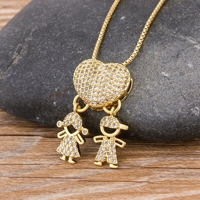 Girl Boy Pendant Charm Gold Color Heart Shape Chain Necklaces Women Girls Best Party Wedding Year Jewelry: Boy and Girl