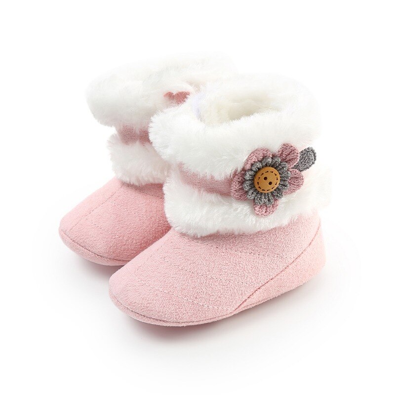 Bottes bébé fille belles fleurs Plus velours fond doux bébé bambin bottes doux en peluche bébé bottes chaussures: Rose / 1