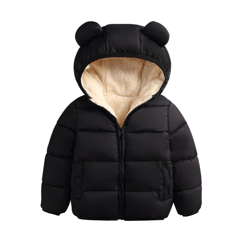 Winter Infant Kids Baby Meisjes Jongens Beneden Parka Jas 3D Oren Hooded Lange Mouwen Rits Solid Warm Outfits 4 Kleuren: Black / 24M