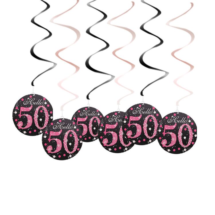 6 st/förpackning grattis på födelsedagen slingers 1st födelsedag pojke flicka fest 18 30 40 50 60 70 födelsedagsdekoration baby shower festtillbehör: Rosa 50