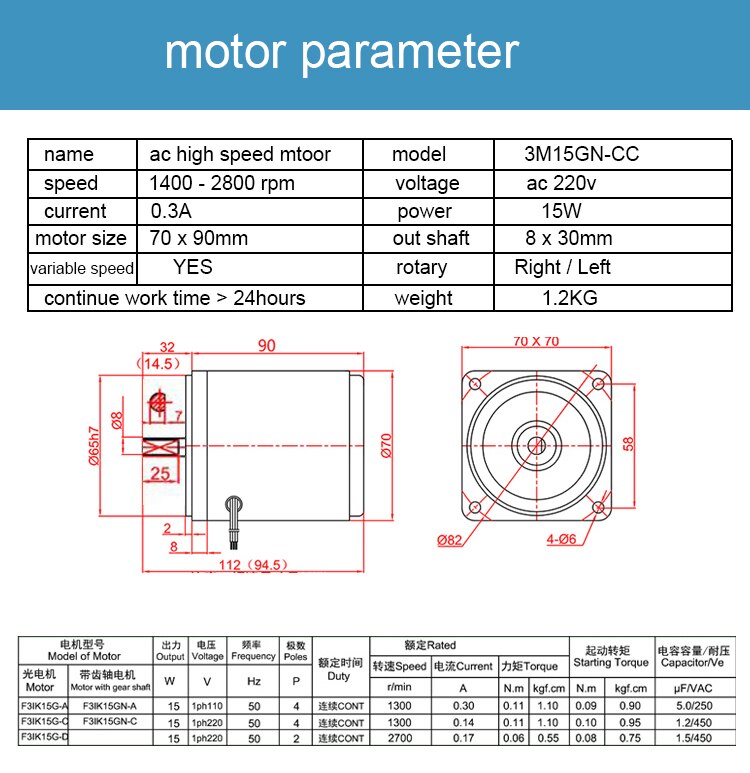 high speed ac motor,1400rpm / 2800rpm Right/ Left rotary ac motor single phase electric motor, variable speed electric motor